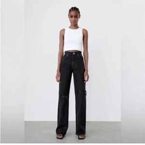 NWT Zara ripped wide leg jeans
